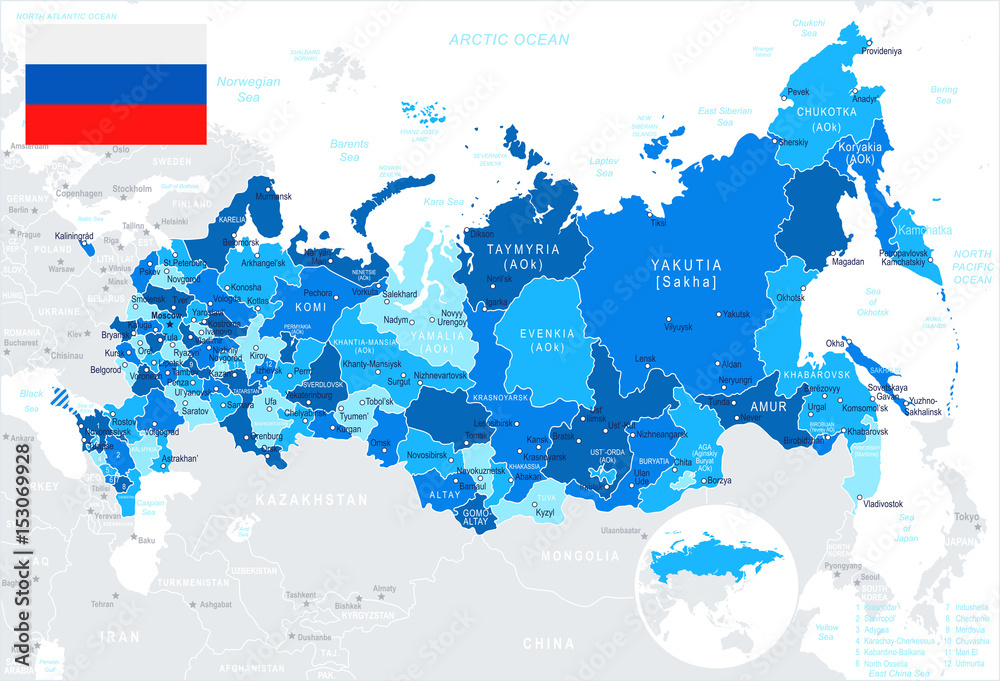 Fototapeta premium Russia - map and flag – illustration