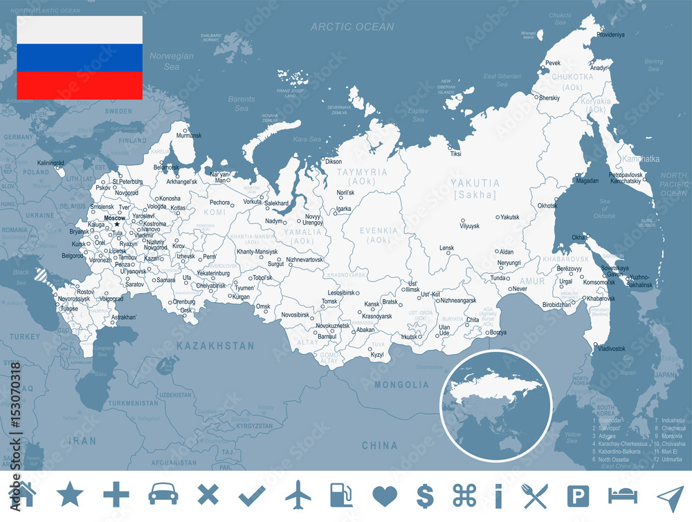 Карта россии без названий городов