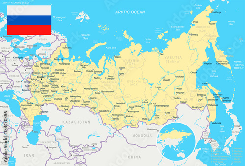 Quadro em tela Russia - map and flag – illustration