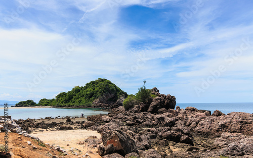 Landscape with rocks and sky background in tropical sea the coast andaman of Thailand