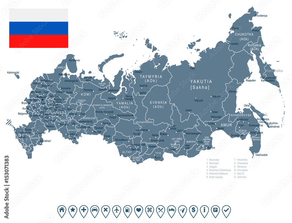 Fototapeta premium Russia - map and flag – illustration