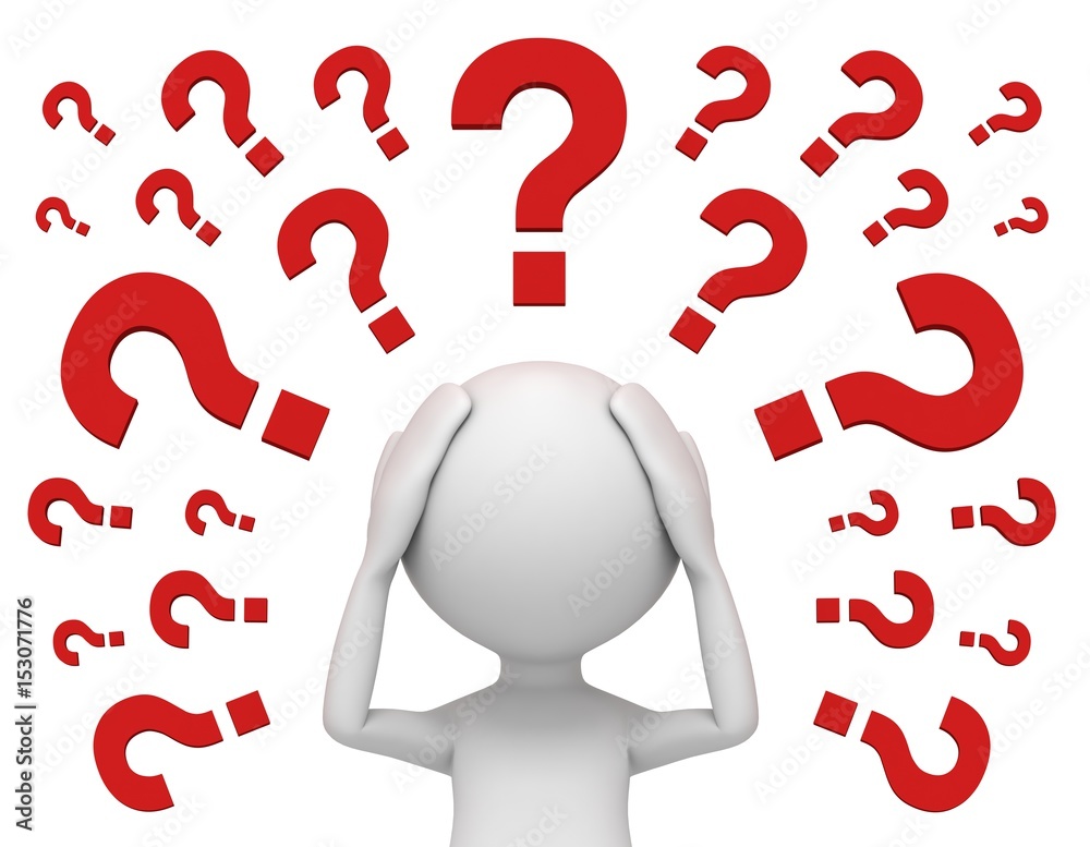 worried man and question marks 3d illustration worried man and question marks 3d illustration