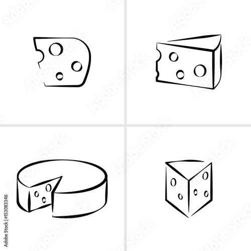 Pieces of cheese isolated on white background. Outline vector illustration.