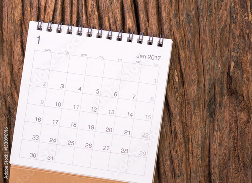 January 2017 calendar on wood texture background