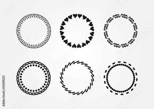 Set of round frames drawn by hand. Doodle, sketch.