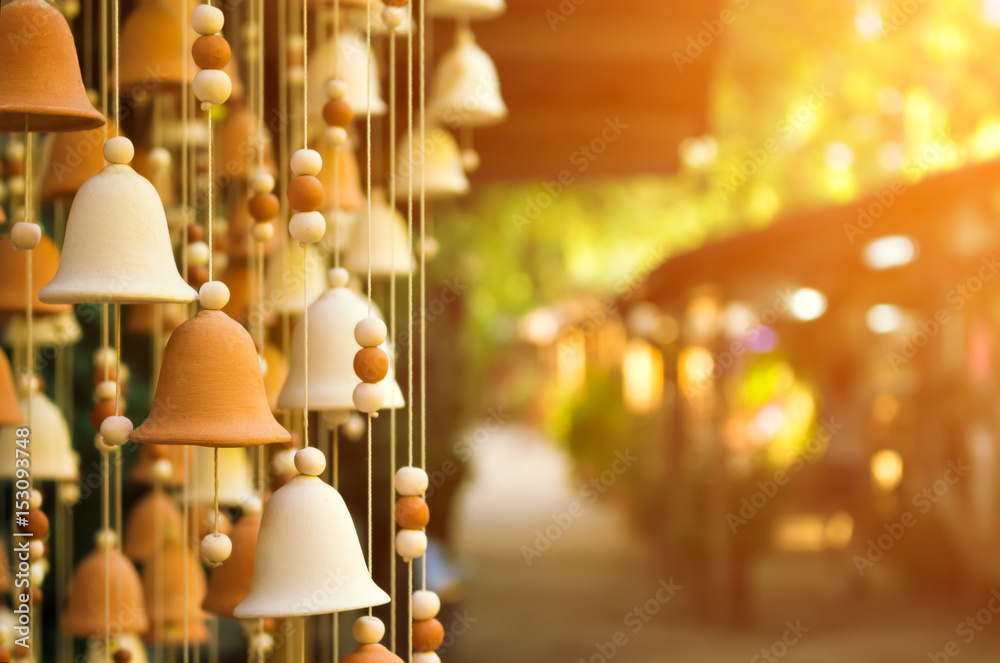 Hand made wind chimes hanging on a string Stock Photo