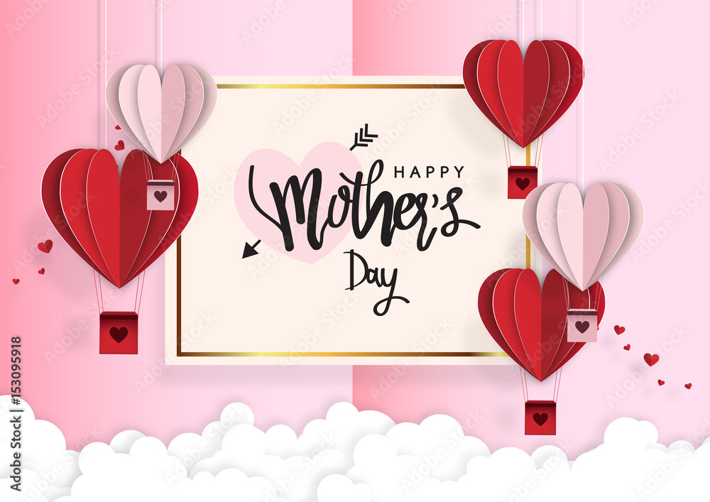 Mother's day greeting card with Love balloon background. Vector Illustration