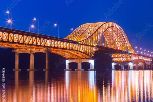 light the night of banghwa bridge, beautiful han river, South Korea.