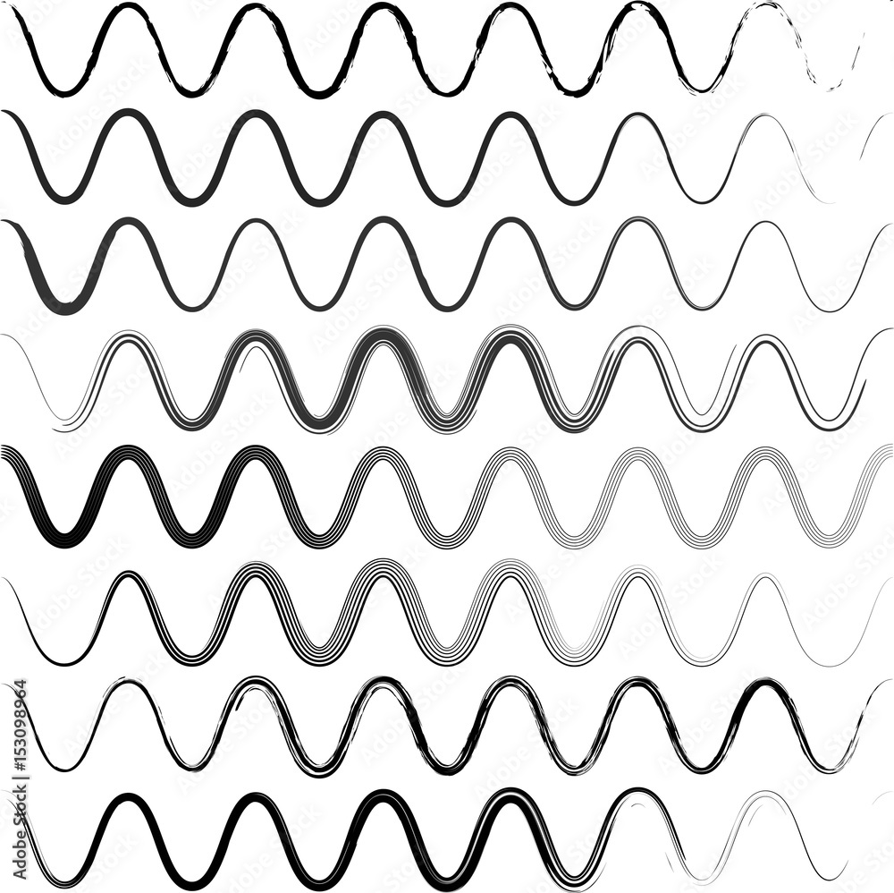 Set waves of a zigzag with rounded corners, hand brushes Set waves of a zigzag with rounded corners, hand brushes
