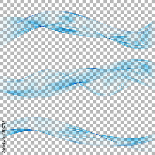 Abstract Blue Wave Set on Transparent Background. Vector Illustration.