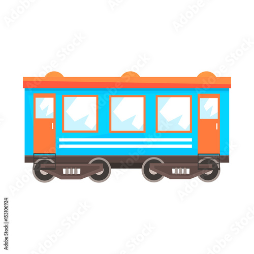 Railway passenger car wagon, railway transportation. Colorful cartoon illustration