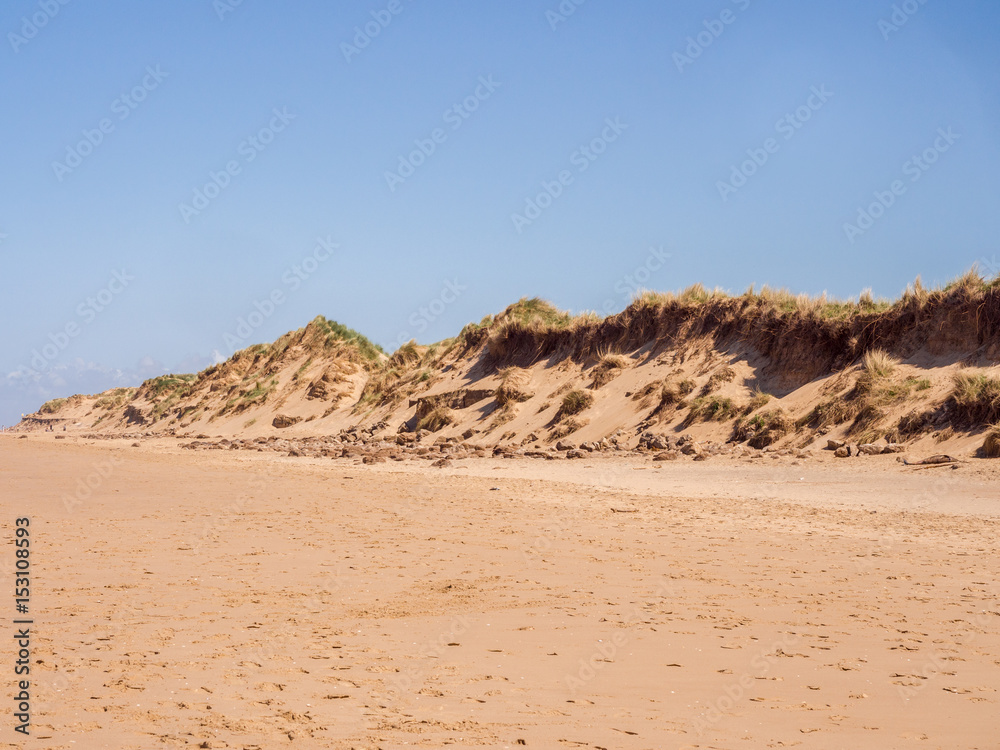 Sand dunes at Formby point on a beautiful May morning at Formby Point, West Lancashire, UK