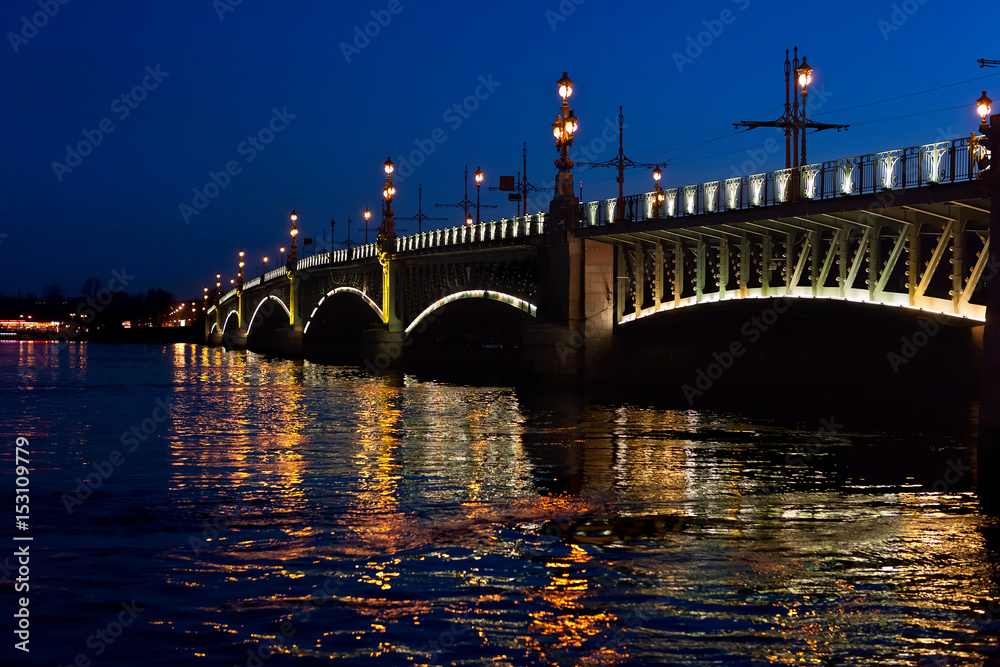 Troitskiy bridge in StPetersburg before sunrise