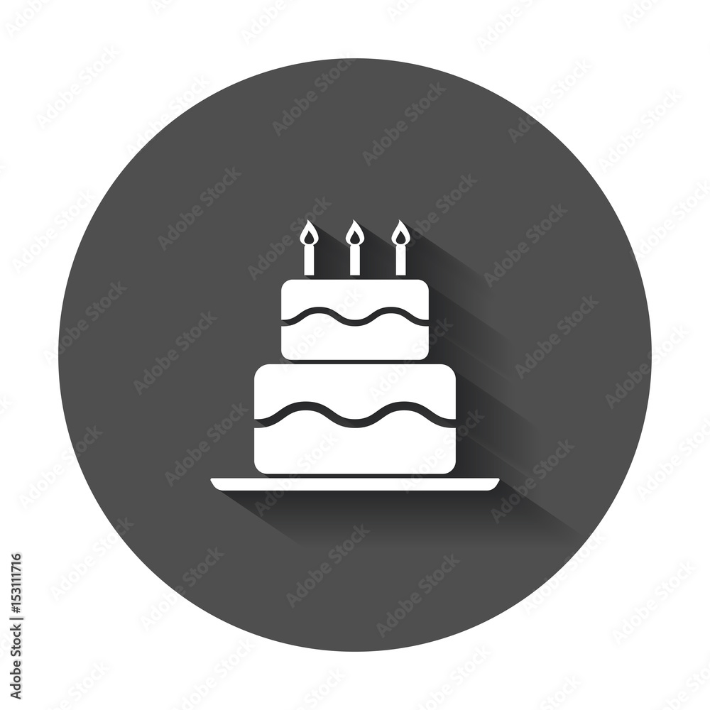 Birthday cake flat icon. Fresh pie muffin vector illustration in flat style with long shadow. Birthday cake flat icon. Fresh pie muffin vector illustration in flat style with long shadow.