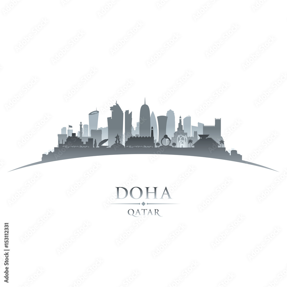 Doha Qatar city skyline silhouette white background