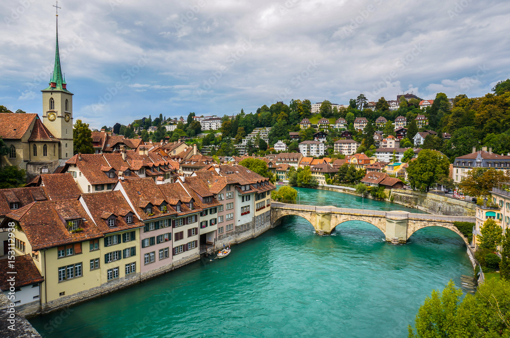 The bridge cross the Aare which flow through the city of Bern, Switzerland.