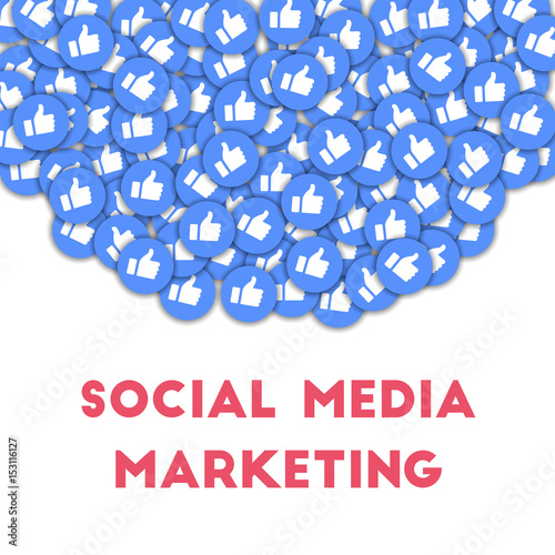 Social media marketing. Social media icons in abstract shape background with scattered thumbs up. Social media marketing concept in magnificent vector illustration.