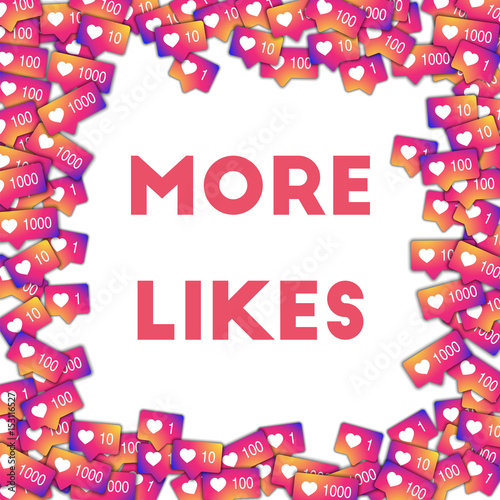More likes. Social media icons in abstract shape background with gradient counter. More likes concept in admirable vector illustration.