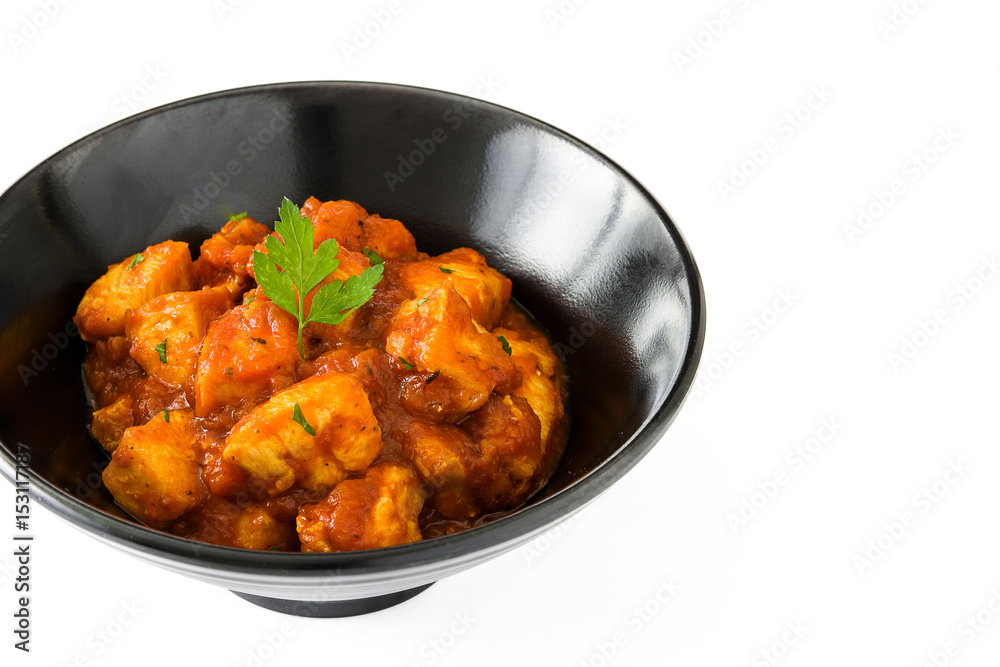 Chicken tikka masala in bowl isolated on white background
Chicken tikka masala in bowl isolated on white background