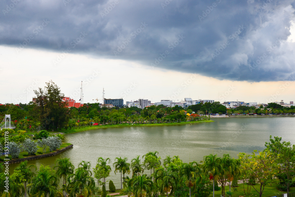 Dark cloud on public park