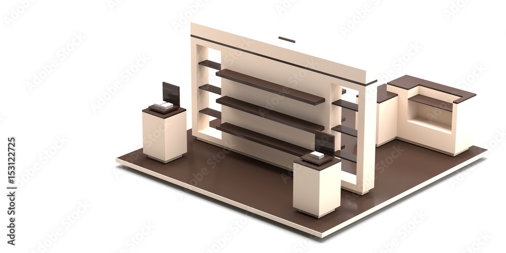 Empty exhibition kiosk, with copy space. Original 3d rendering project Empty exhibition kiosk, with copy space. Original 3d rendering project