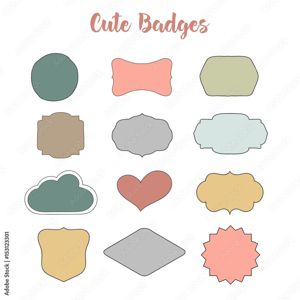 Wedding flat badges. Handdrawn banners and badges. Cartoon stickers for logotypes
