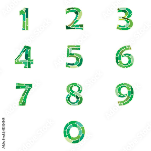 Numbers set of green pattern