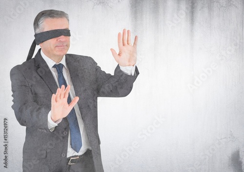 Business man blindfolded with grunge overlay