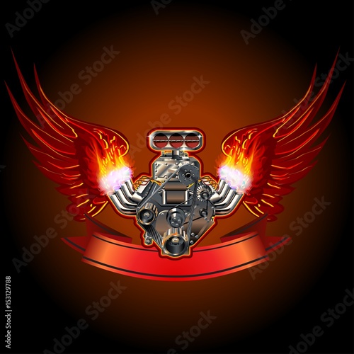 Turbo Engine with Wings. Available EPS-10 vector format separated by groups and layers, flame with transparency effects