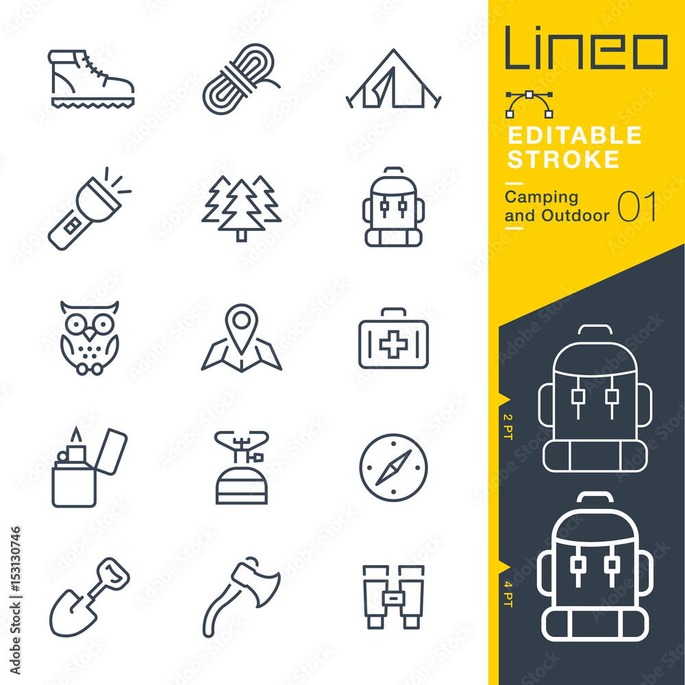 Lineo Editable Stroke - Camping and Outdoor outline icons
Vector Icons - Adjust stroke weight - Expand to any size - Change to any colour