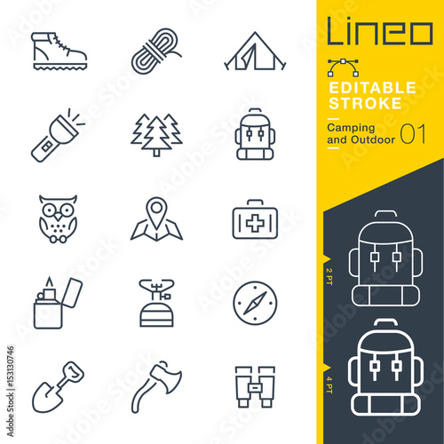 Lineo Editable Stroke - Camping and Outdoor outline icons
Vector Icons - Adjust stroke weight - Expand to any size - Change to any colour