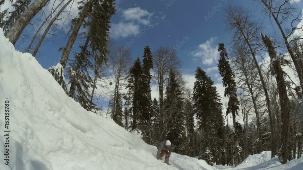 snowboarder with snowboard is jumping very high snowboarder with snowboard is jumping very high