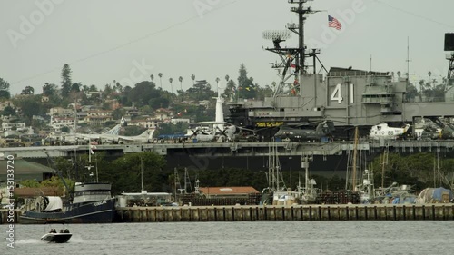 View of an aircraft carrier in Coronado