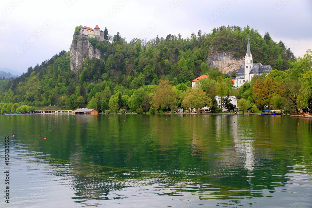 Beautiful reflection on the Bled lake,   Slovenia