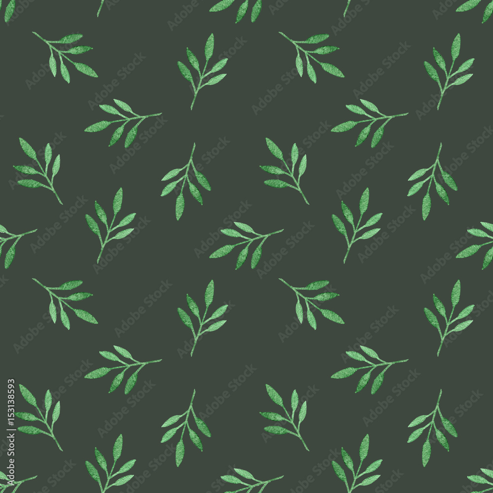 Seamless green herbal pattern with leaves. Watercolor illustration Seamless green herbal pattern with leaves. Watercolor illustration