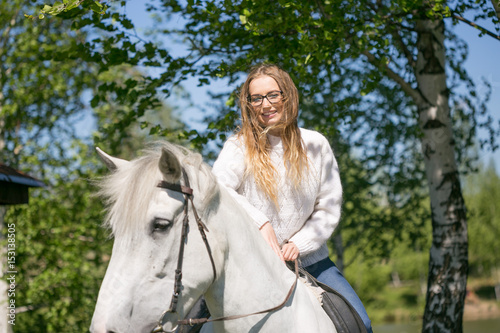 close-up portrait of teenage girl and horse