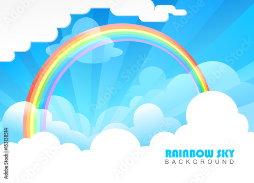 Text space, rainbow, sky, sun rays and clouds.  photo