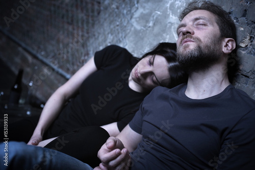 Obraz na plátne Prostrate heroin users sleeping on the street