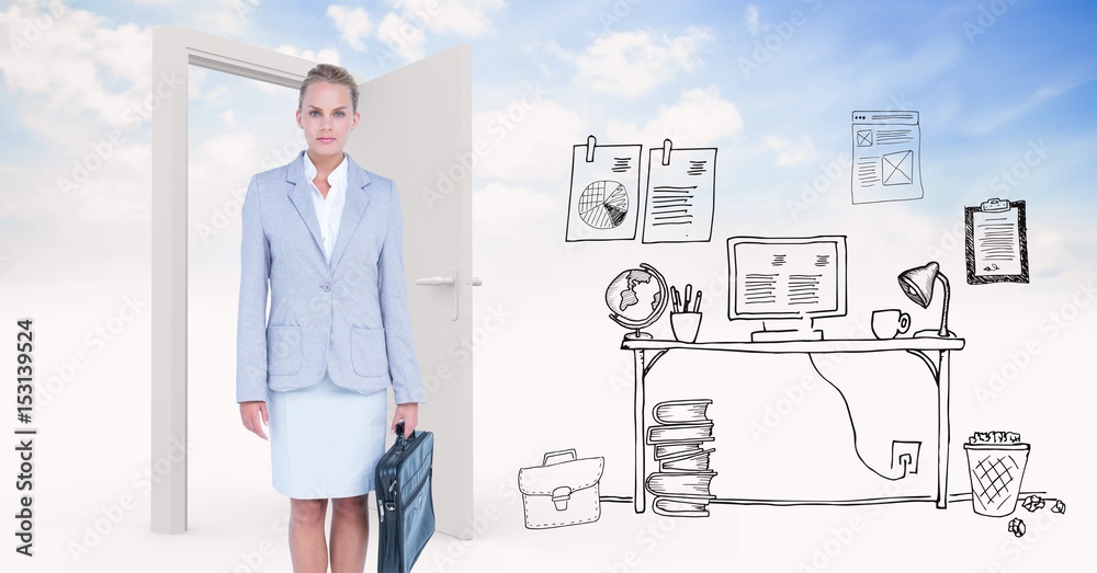 Fototapeta premium Confident businesswoman with graphics by door