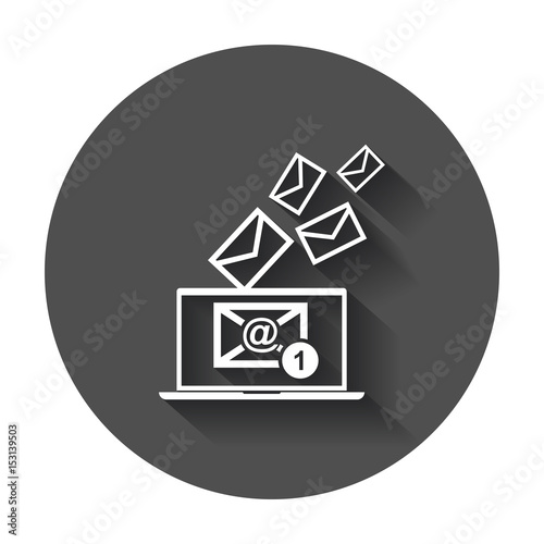 Email message on laptop. Vector illustration in flat style with long shadow.