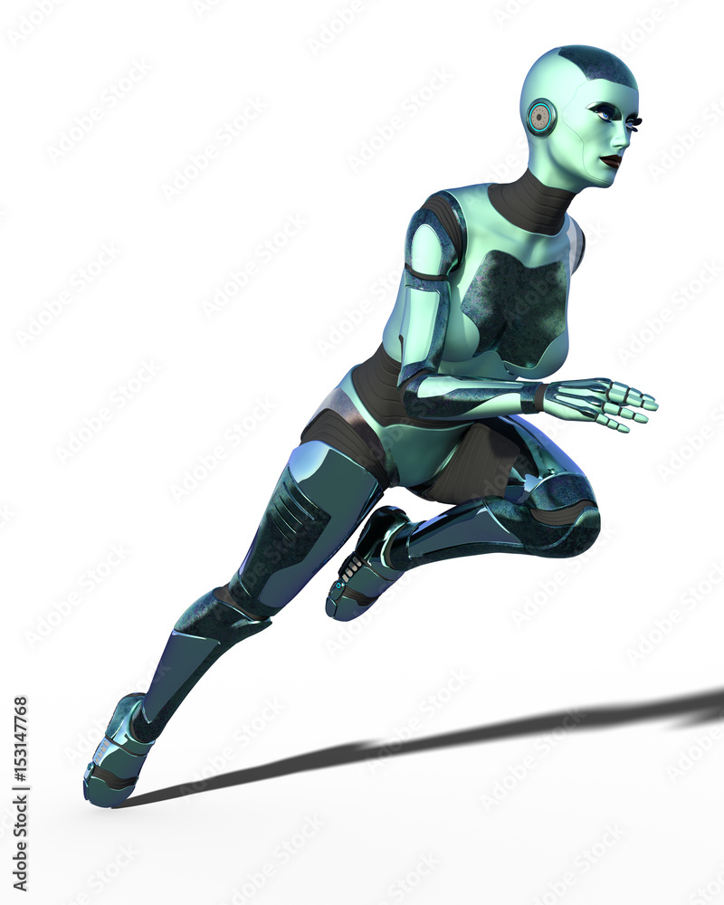 3d render of a metal female robot isolated