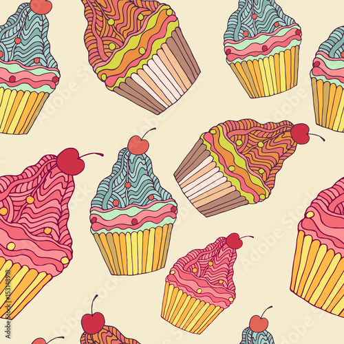 Seamless pattern of cupcakes.
