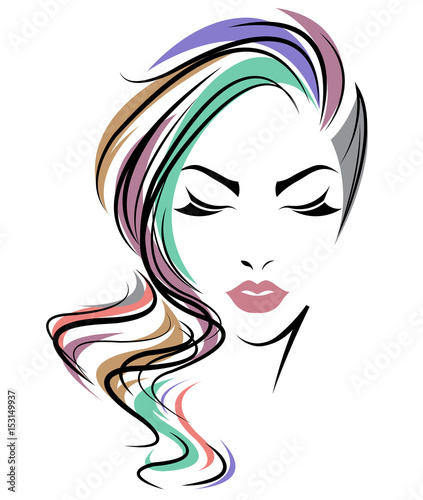 women long hair style icon, logo women face on white background