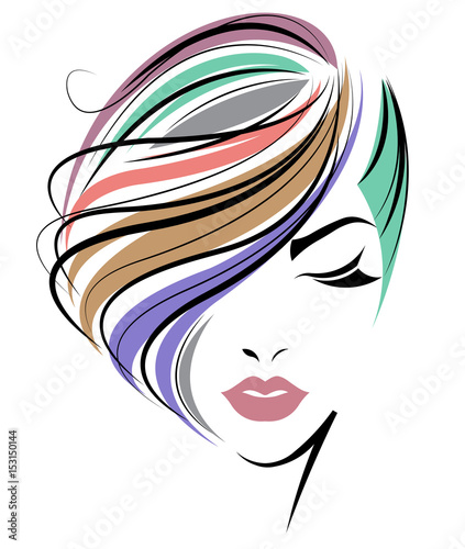 women short hair style icon  logo women face on white background