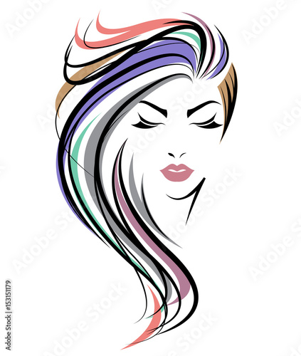 women long hair style icon, logo women face on white background