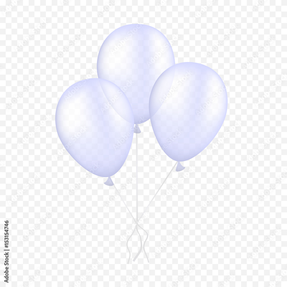 Vector white balloon on a transparent background. 3d realistic happy holidays flying air helium balloon.