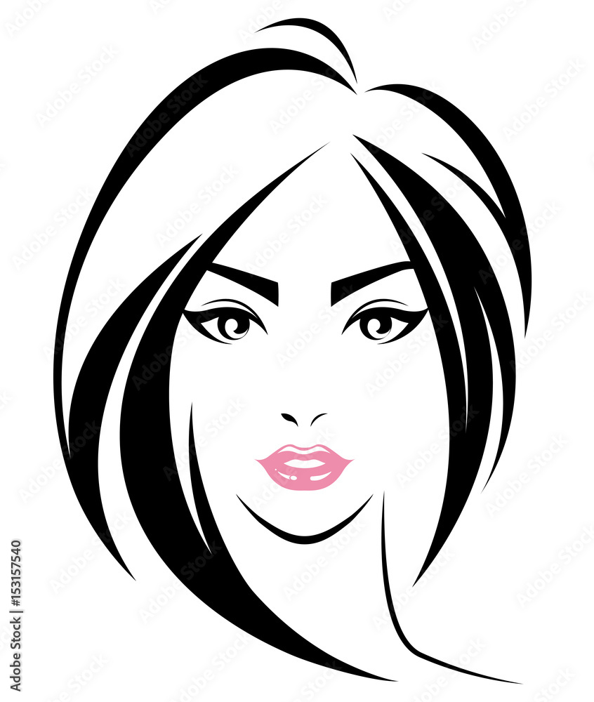 women short hair style icon, logo women face on white background women short hair style icon, logo women face on white background