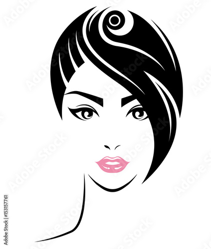 women short hair style icon  logo women face on white background