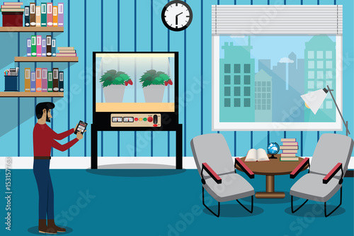 Indoor hydroponics concept,modren technology for vegetables and fruits - vector