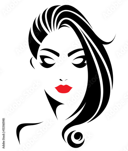 women long hair style icon, logo women face on white background